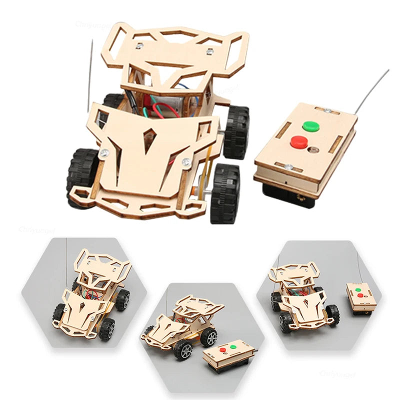 DIY Wooden Remote Control Car Kit - Four-Wheel Drive Racing STEM Toy for Teens