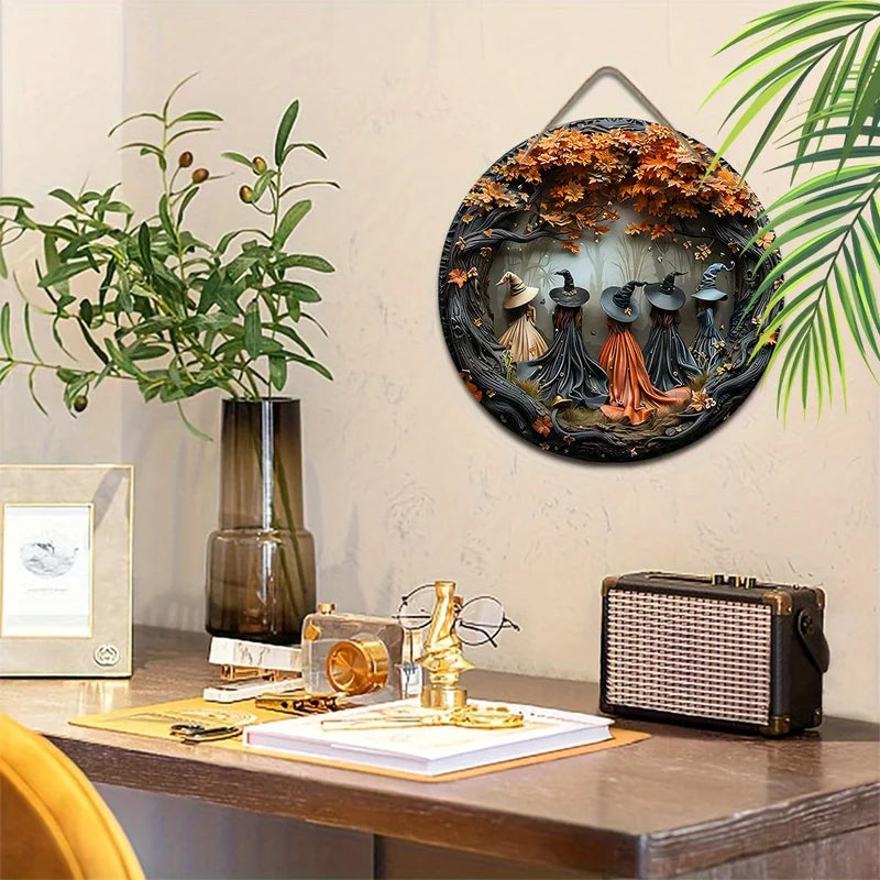 Halloween Gothic Witch Wooden Hanging Sign for Home Decor Party Decoration