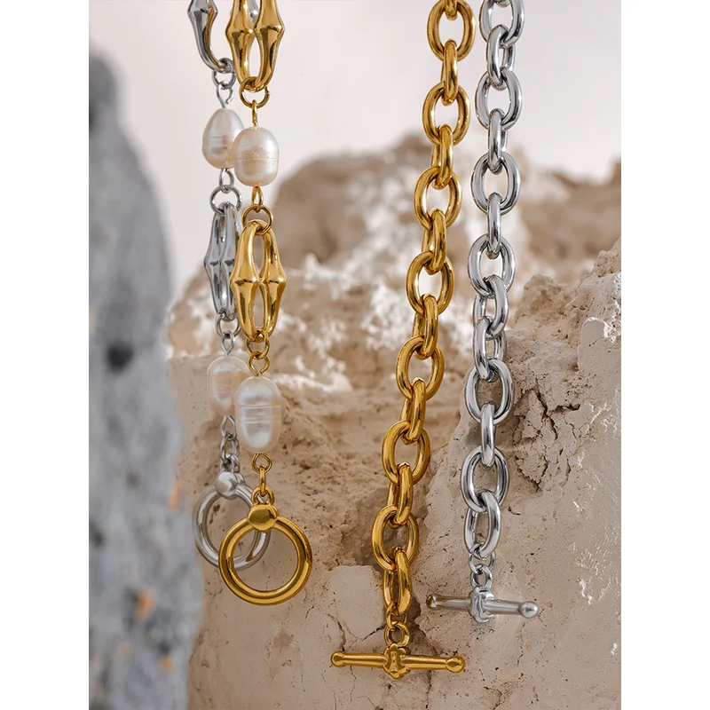 Natural Freshwater Pearl Necklace with Metal Chain - Trendy Women Jewelry Gift