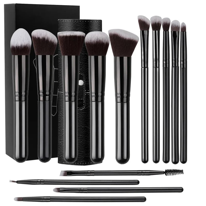 14-Piece Makeup Brush Set with Fluffy Foundation Blush Eyeshadow Blending Tools - Multiple Handle Colors