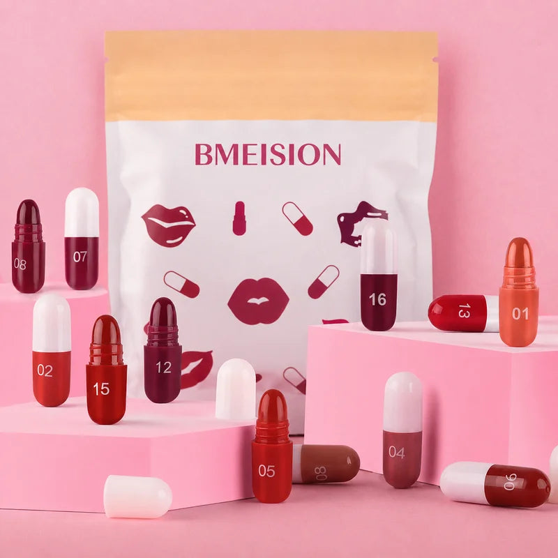 Mini Lipstick Set with Lip Gloss & Lip Liner - Matte, Waterproof, Long-Lasting, Travel Style