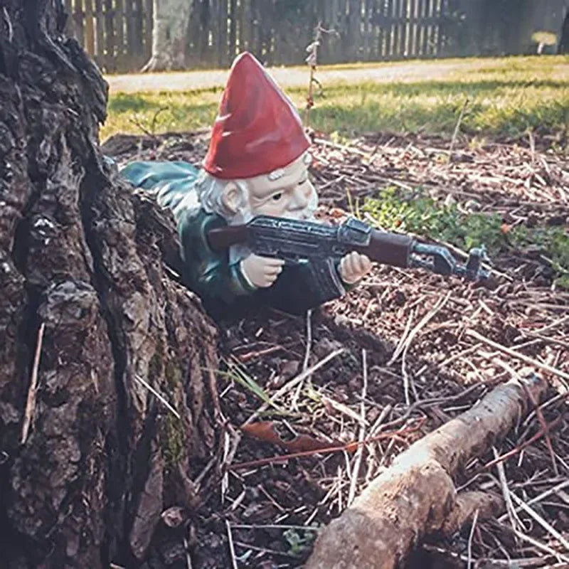 Funny Army Gnome Garden Statue Resin Yard Ornament for Outdoor Decoration