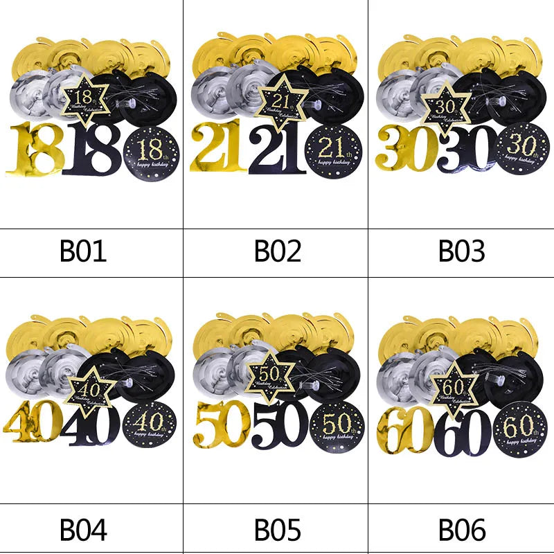 8pcs Ceiling Hanging Decor Spiral Garland Party Decorations - Black & Gold