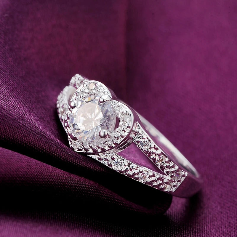 Sterling Silver Heart Zircon Ring for Women and Couples - Wedding & Fashion Jewelry