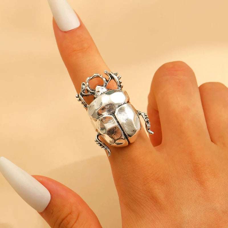 Vintage Punk Beetle Open Ring for Men Women Casual Jewelry Gift