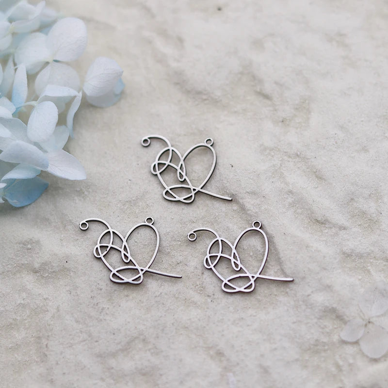 3pcs Stainless Steel Abstract Love Heart Charms Butterfly Pendants for DIY Jewelry Making