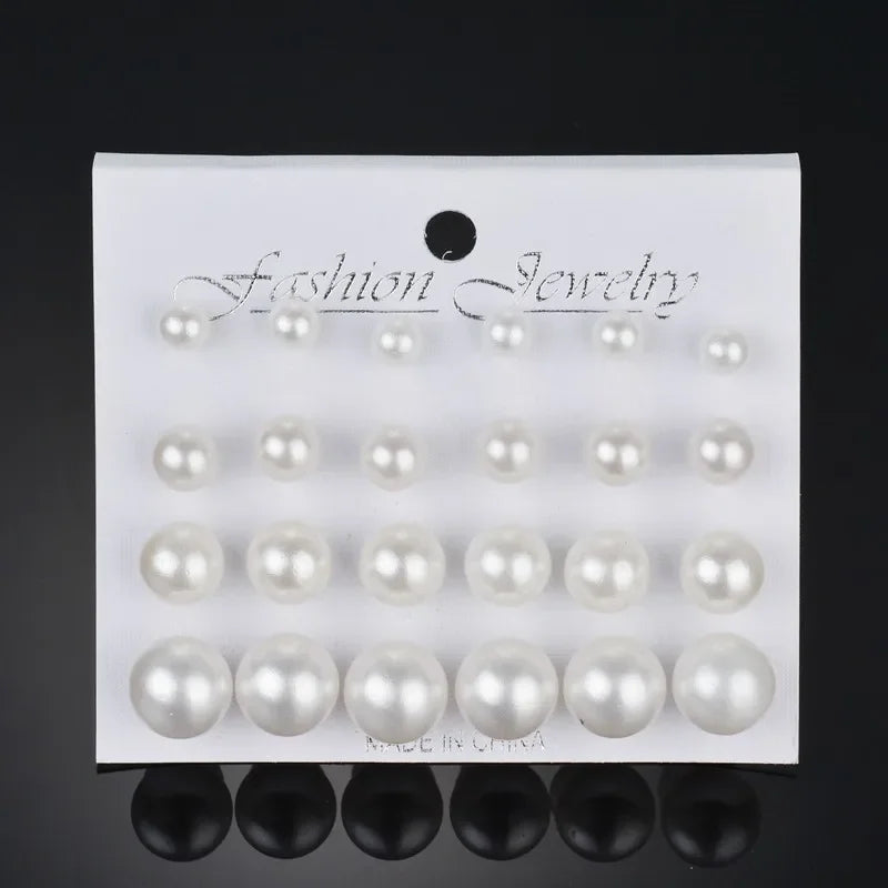 12 Pairs Pearl Earrings Set for Women Girls Multi-Size Stud Jewelry Gift