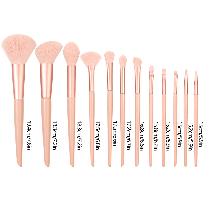 12-Piece Makeup Brush Set - Assorted Cosmetic Blush Foundation Eye Shadow