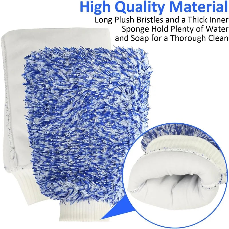 Car Wash Mitt Sponge with Soft Plush Fiber for Scratch-Free Vehicle Cleaning