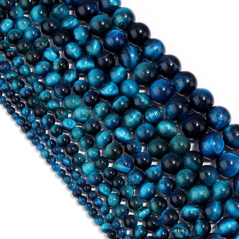 Natural Stone Blue Tiger Eye Beads Set for Jewelry Making - Loose Round Beads 4-12mm
