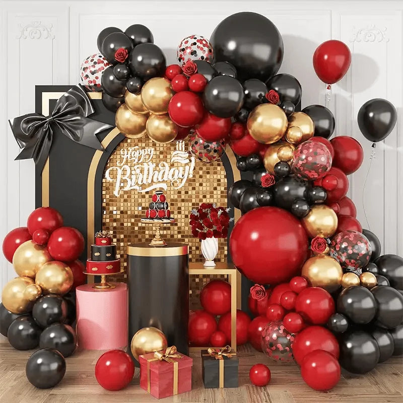 Black and Red Balloon Set Decorations for Weddings and Parties - 117 Pieces