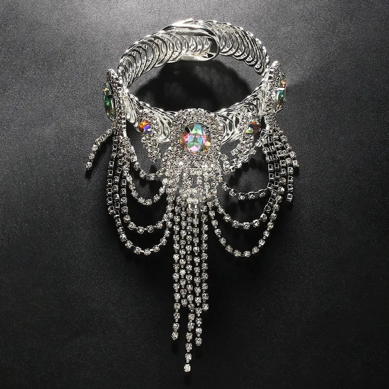 Fashion Adjustable Crystal Tassel Arm Chain Rhinestone Upper Arm Bracelet Party Jewelry