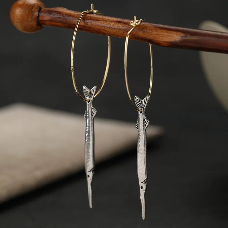 Vintage Fish Pendant Earrings Silver Plated Women’s Jewelry Gift