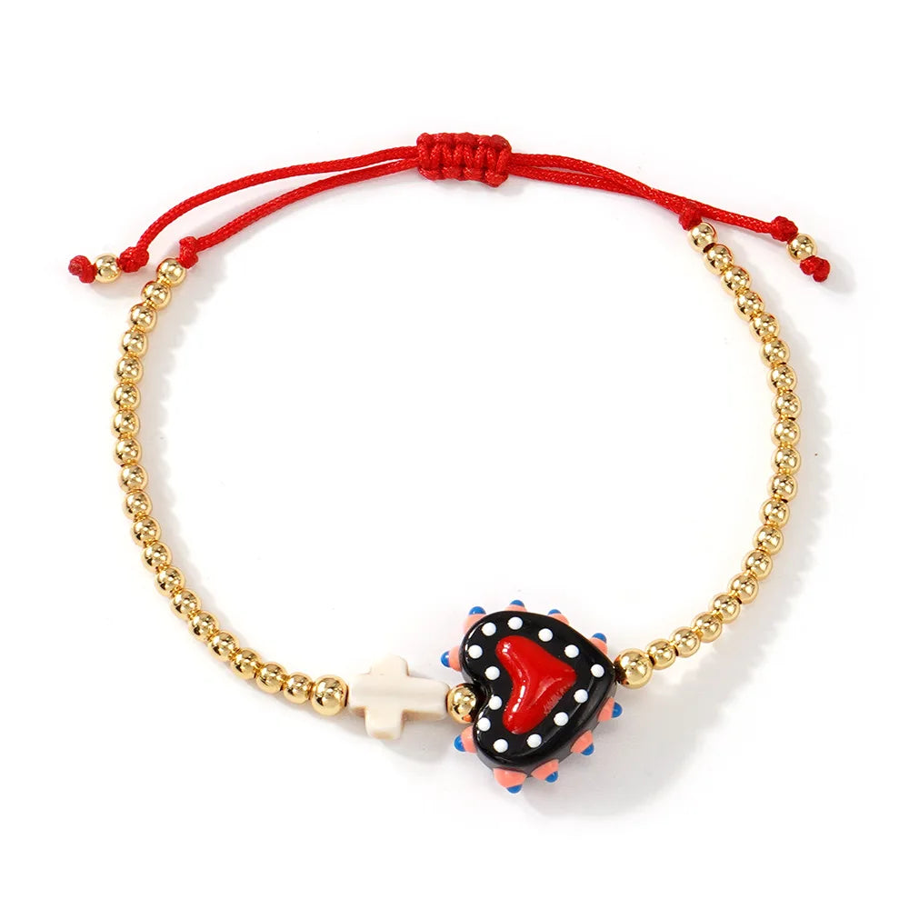 Ladies Bohemian Colorful Heart Bracelet Beaded Light Luxury Jewelry