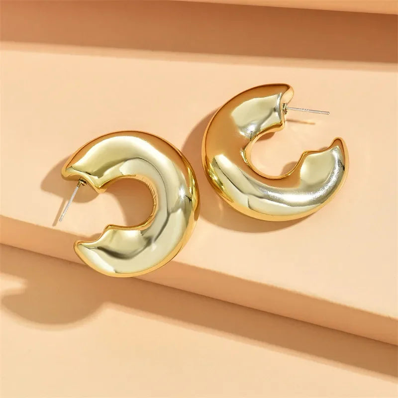 Geometric Irregular C-Shaped Circle Hollow Earrings for Women - Fashion Jewelry