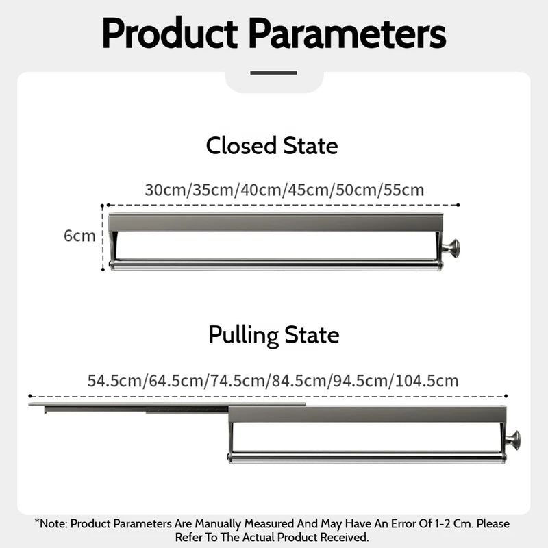 Adjustable Telescopic Closet Clothes Rail - Pull Push Top Mount Hanging Rod