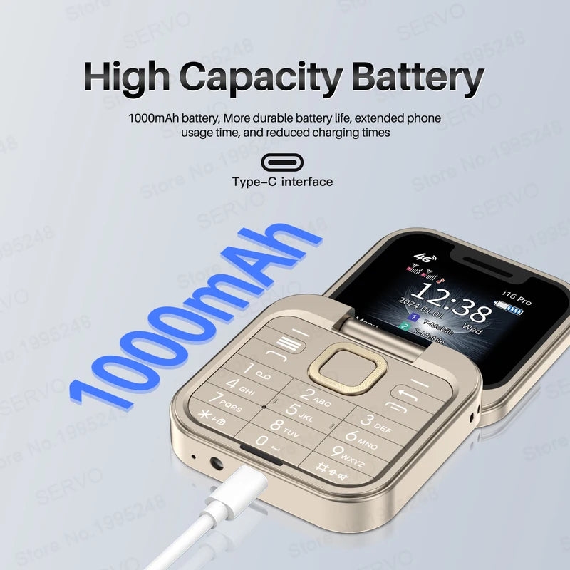 Mini Flip Mobile Phone 4G LTE Dual SIM Call Recording FM Radio Small Smartphone