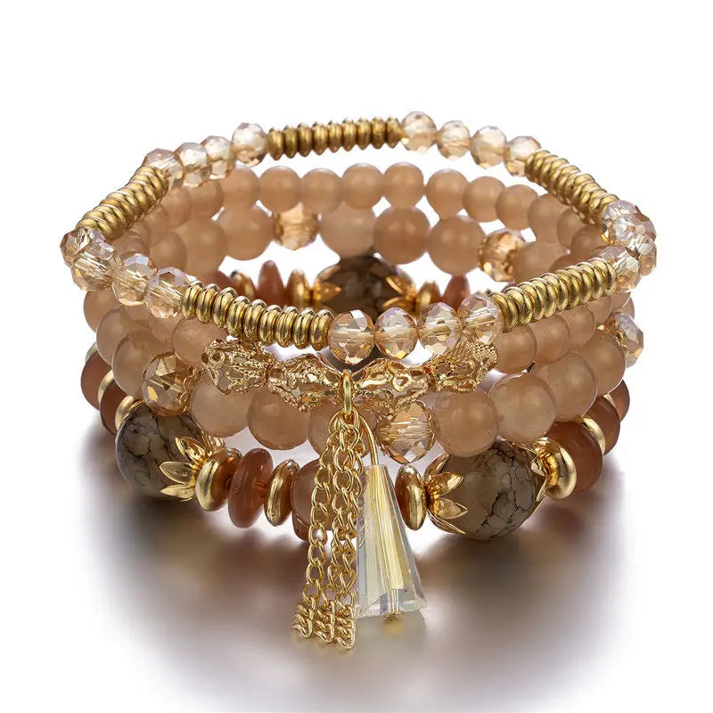 Colorful Tassel Charm Beads Bracelet Set for Women Bohemian Jewelry