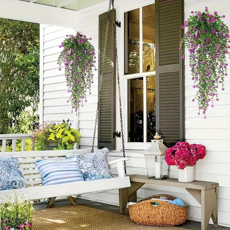 Artificial Hanging Vine Set - UV Resistant Plastic Greenery for Indoor & Outdoor Decor - 3 Pieces
