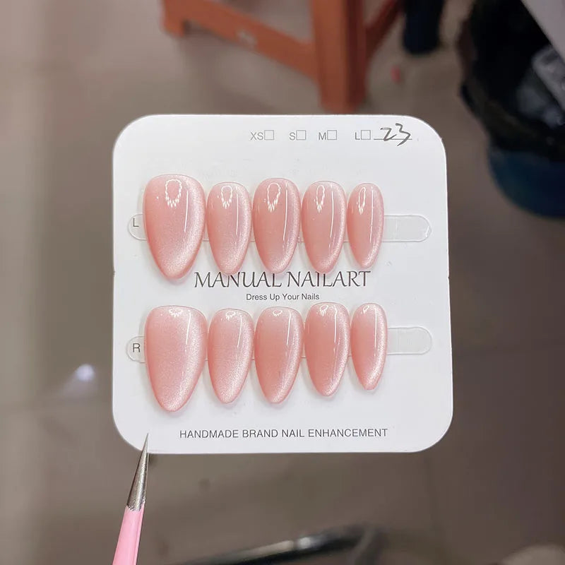 10Pc Almond Shape Cat Eye Press-On Nails with Shimmer Finish for Gifting