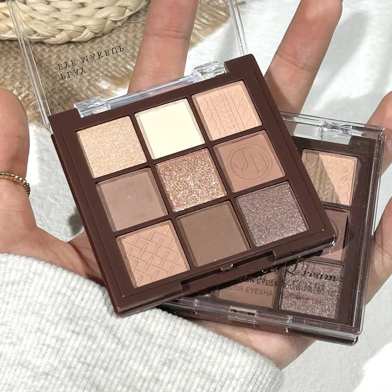 Earth Tone Eyeshadow Palette - Matte & Glitter Nude Makeup with 9 Shades