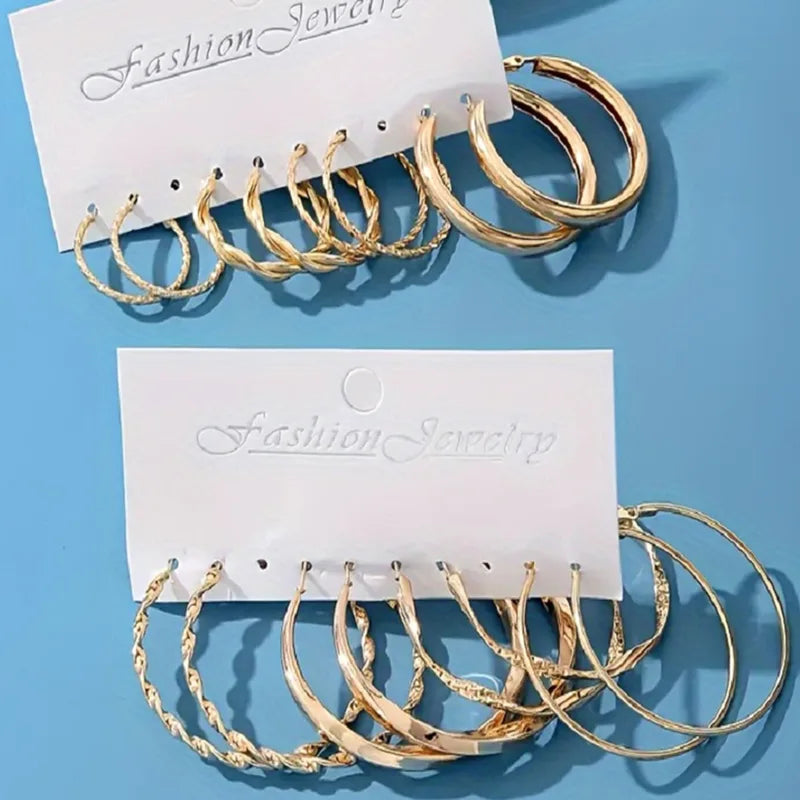 Gold Color Mobius Hoop Earrings Set - Retro Geometric Circular Jewelry