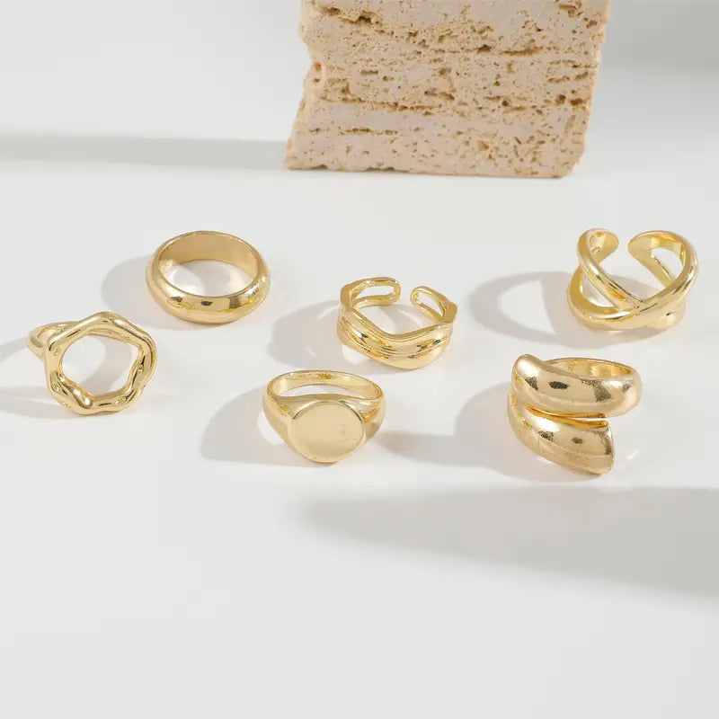 Women’s Gold Irregular Intersect Ring Set - 6 Piece Party Jewelry
