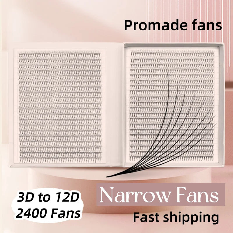 Premade Narrow Volume Eyelash Fans - Ultra Dark, Pointed Base, Long Retention