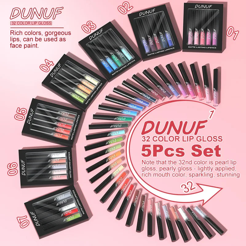 Matte Lipstick Set 5 Colors Waterproof Long-Lasting Lip Gloss & Lip Tint Kit