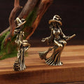 Miniature Brass Witch Ornament for Home Decor, Halloween Magic Theme