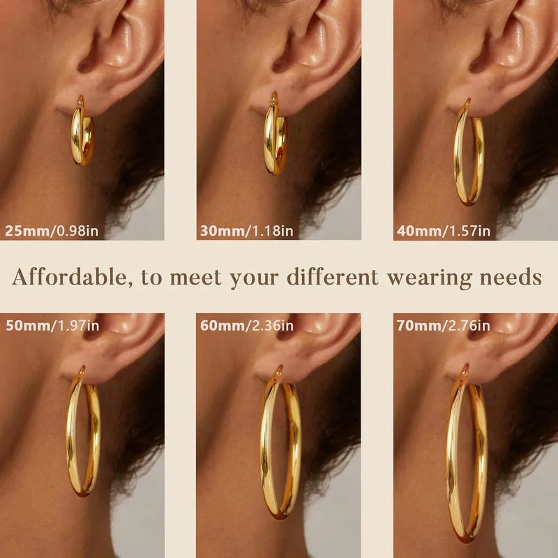 Chunky Hoop Earrings for Women 14K Gold Plated Hypoallergenic Lightweight Jewelry