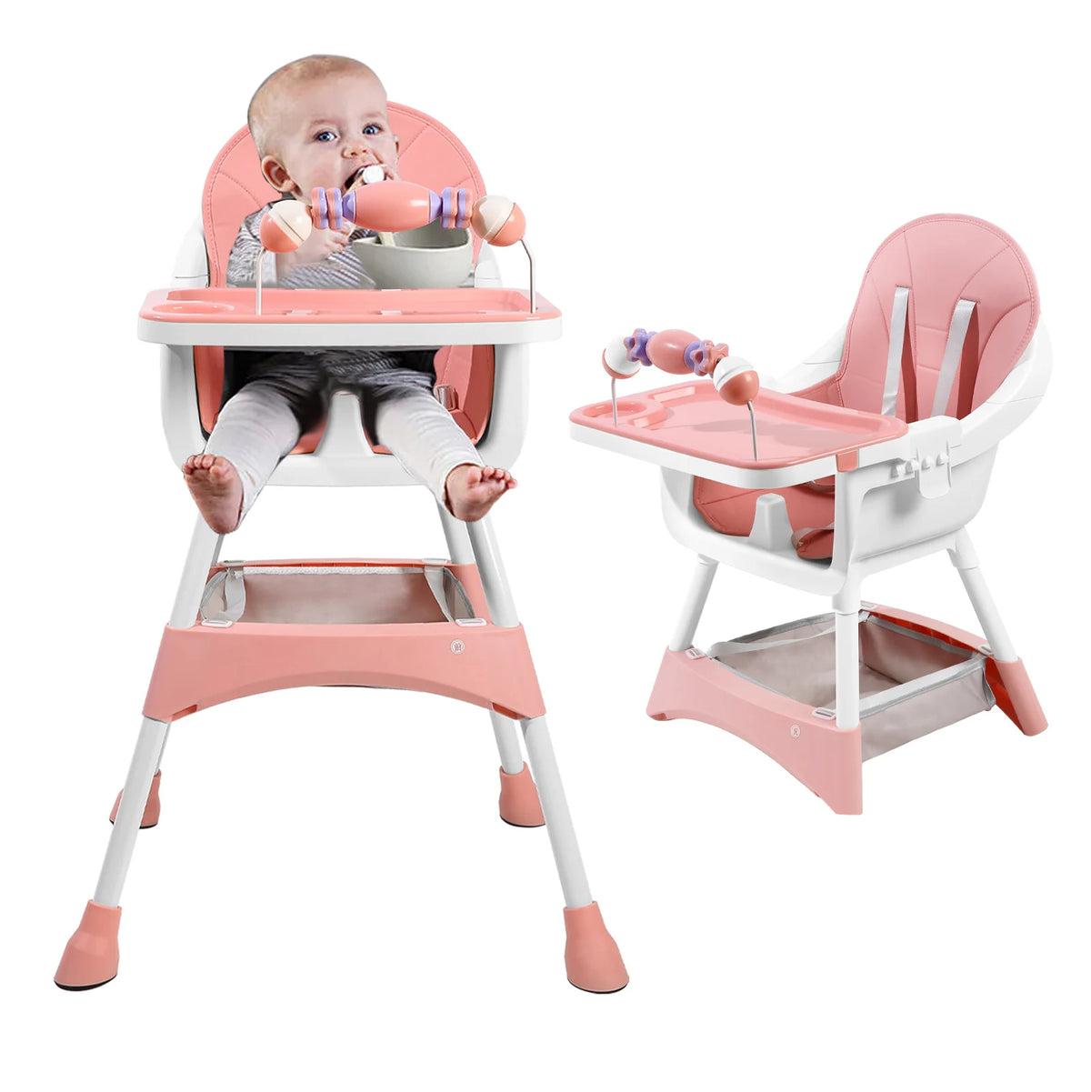 Portable Baby High Chair with Removable Double-Layer Tray & Toy Rack - Adjustable & Easy to Clean, Suitable for 6 Months to 3 Years