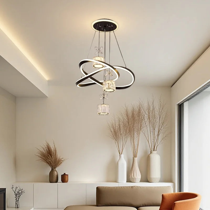 LED Pendant Light with Crystal Shade & Adjustable Colors - Modern Ceiling Fixture