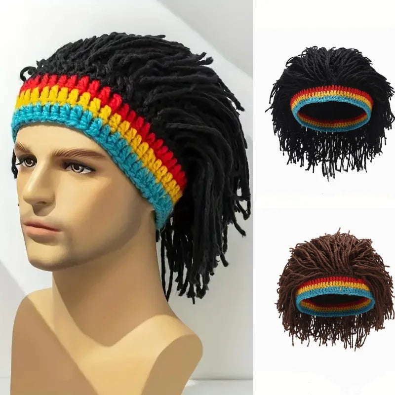 Unisex Synthetic Dreadlock Wig Beanie Cap Handmade Crochet Headwear for Cosplay and Party