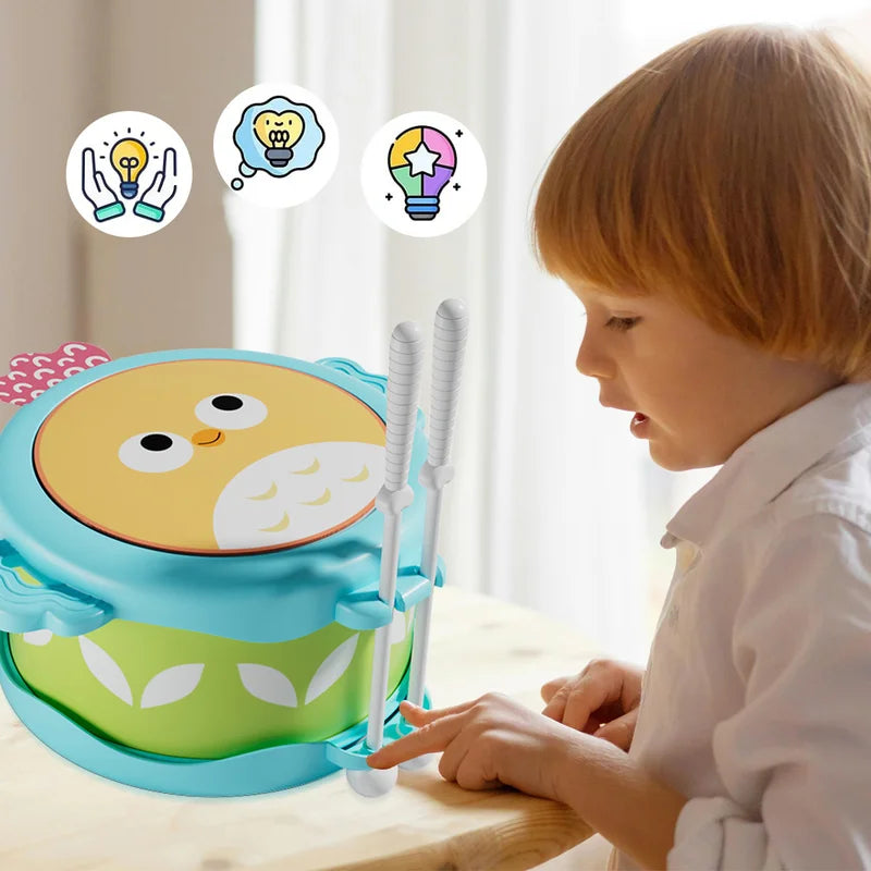 Educational Double-Sided Owl Drum - Musical Instrument for Motor Skills & Brain Development