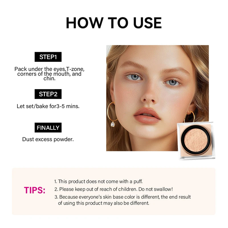 Long Lasting Oil Control Loose Face Powder - Matte Waterproof Setting Makeup