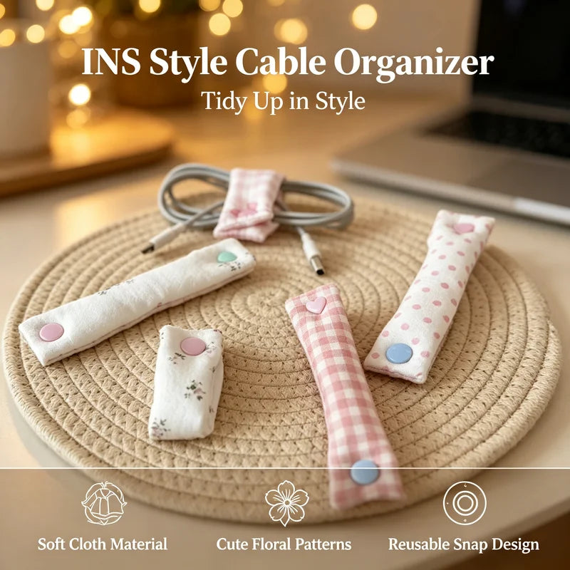 Floral Cable Tie - Reusable Cloth Cord Organizer for Earphone & Data Cables