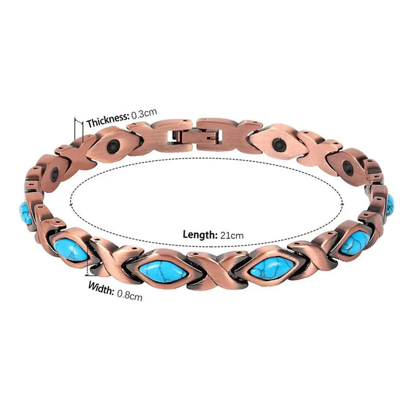 Vintage Copper Turquoise Inlay Magnetic Therapy Bracelet for Women - Boho Western Style Jewelry
