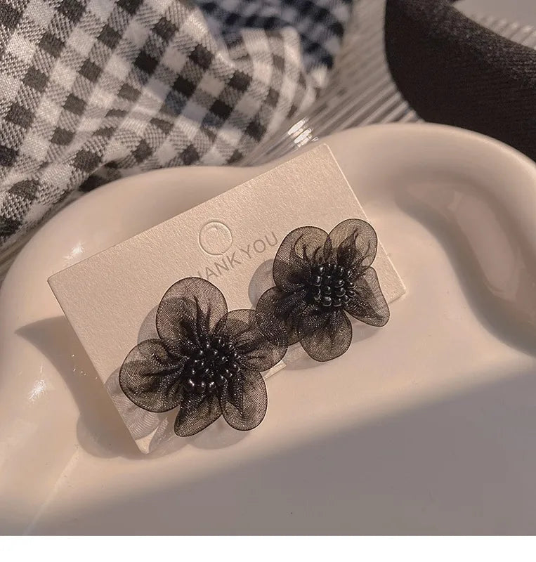 Black Women's Long Earrings with Crystal Lace Flower Design - 2024 Fashion Jewelry
