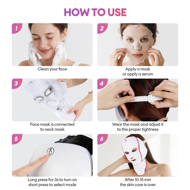7-Color LED Facial Mask with Neck Light Therapy Beauty Device