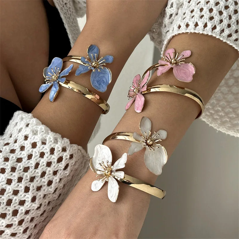 Large Flower Metal Bracelet for Women - Exaggerated Hollow Out Bangle Jewelry