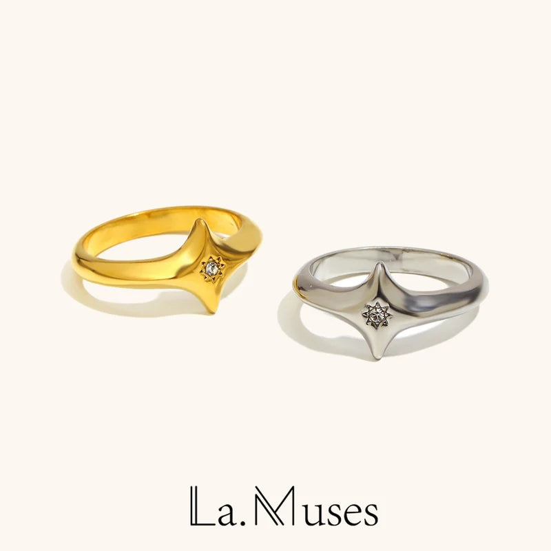Mini Zircon Star Women's Ring Stainless Steel Gold Plated Jewelry