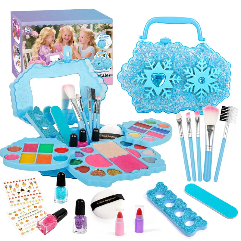 Kids Washable Makeup Kit with Snow Box & Nail Art Set - Girl Toys