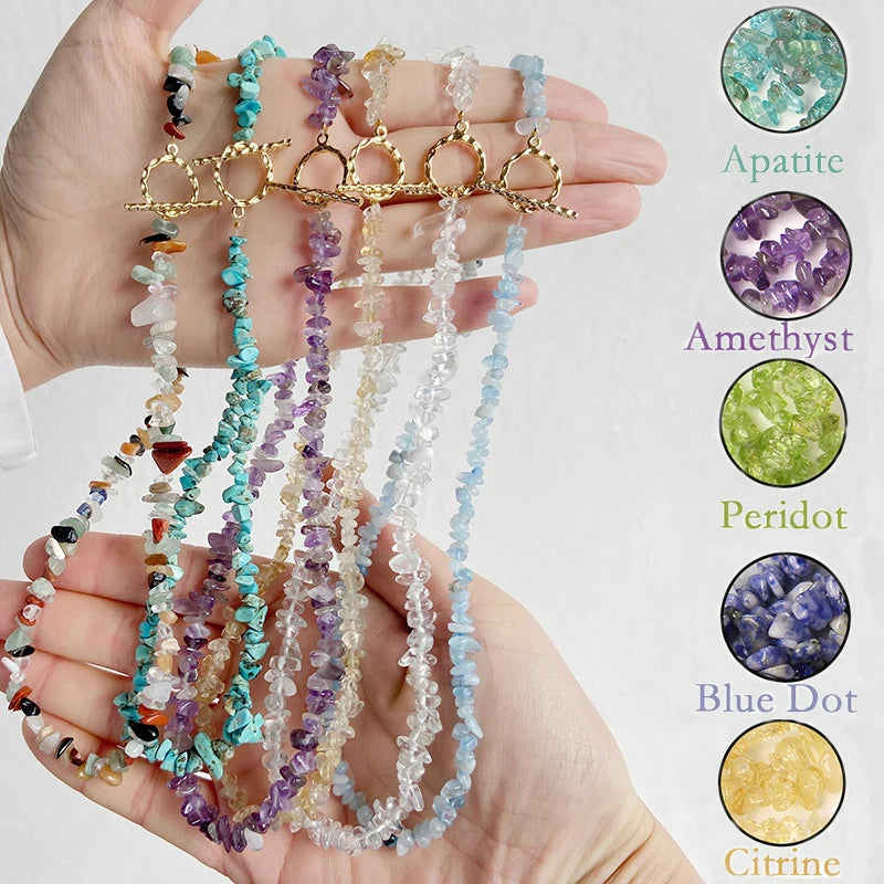 Natural Blue Stone Choker Necklace with Irregular Healing Gravel Beads for Women Jewelry