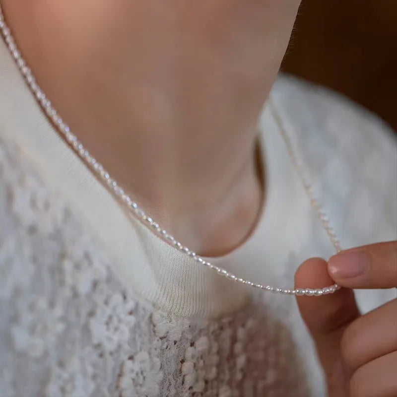 Sterling Silver Freshwater Pearl Necklace for Women 2.5-3.5mm 40cm