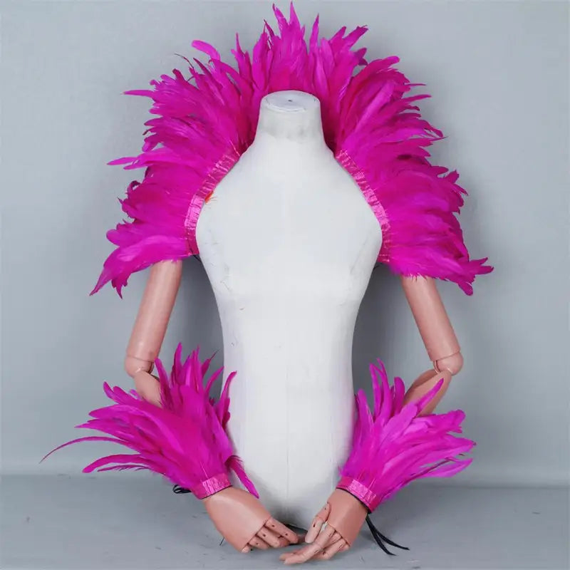 Halloween Punk Cosplay Feather Masked Ball Gown Shawl - Red, Yellow, Mint Options
