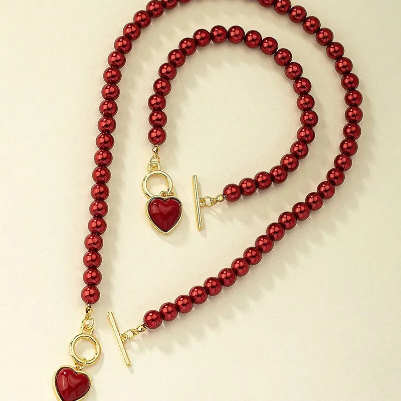 2-Piece Pearl Necklace and Bracelet Jewelry Set for Women