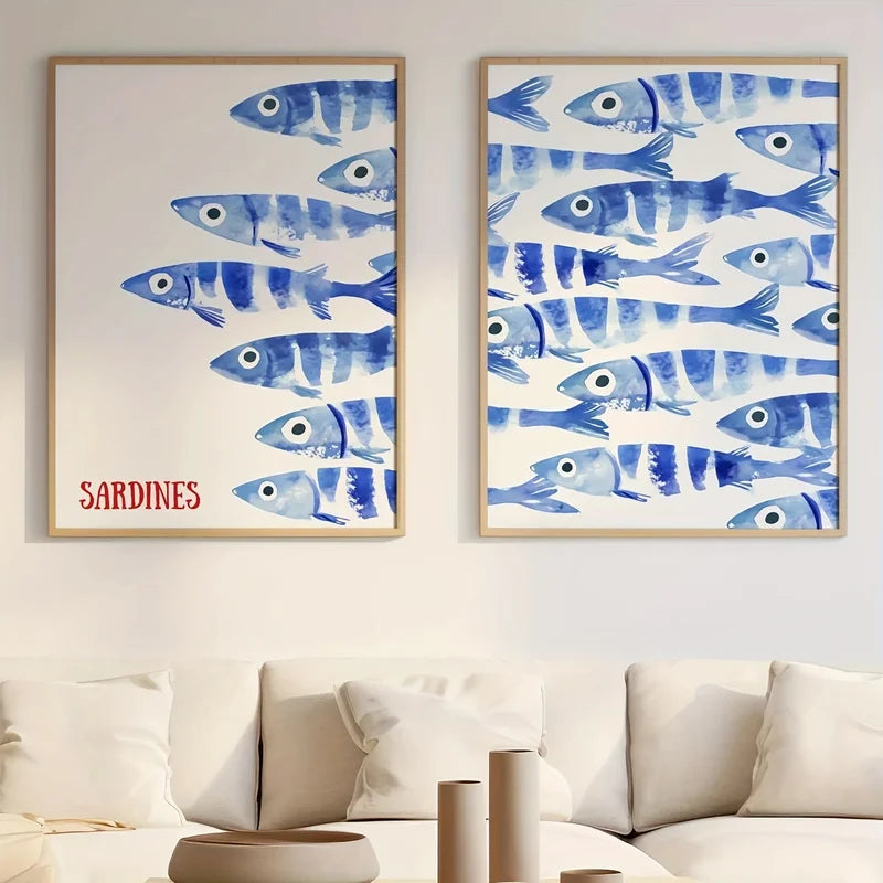 Mediterranean Style Sardine Wall Art Canvas Poster - Modern Living Room Decor