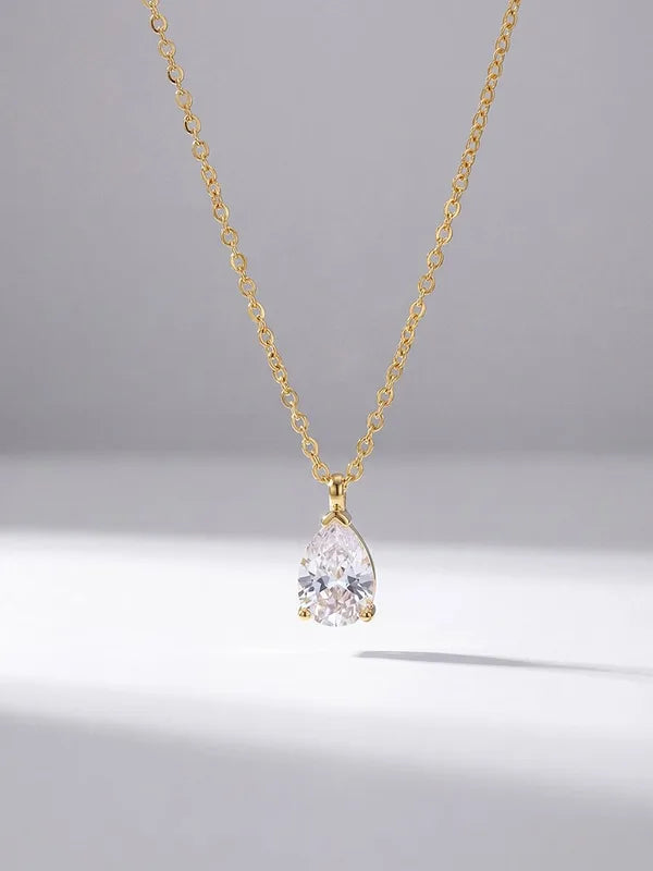 Sterling Silver Pear Shape Zircon Necklace for Women Engagement Wedding Minimalist Jewelry