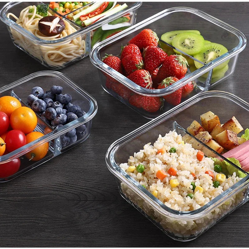 Glass Lunch Box Sealed Food Container with Lid Portable Bento Box for Picnic & Microwave